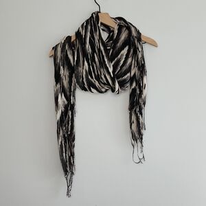 Pashmina Silk Black and White Pattern Wrap Scarf